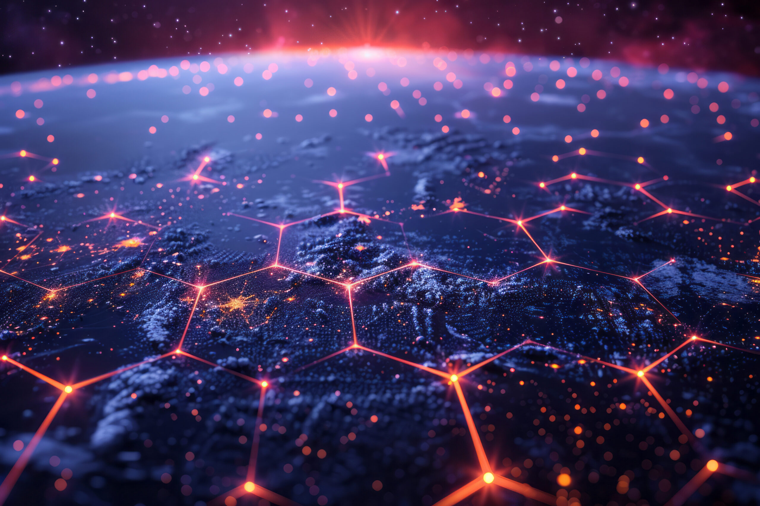 Digital network glowing above Earth's surface