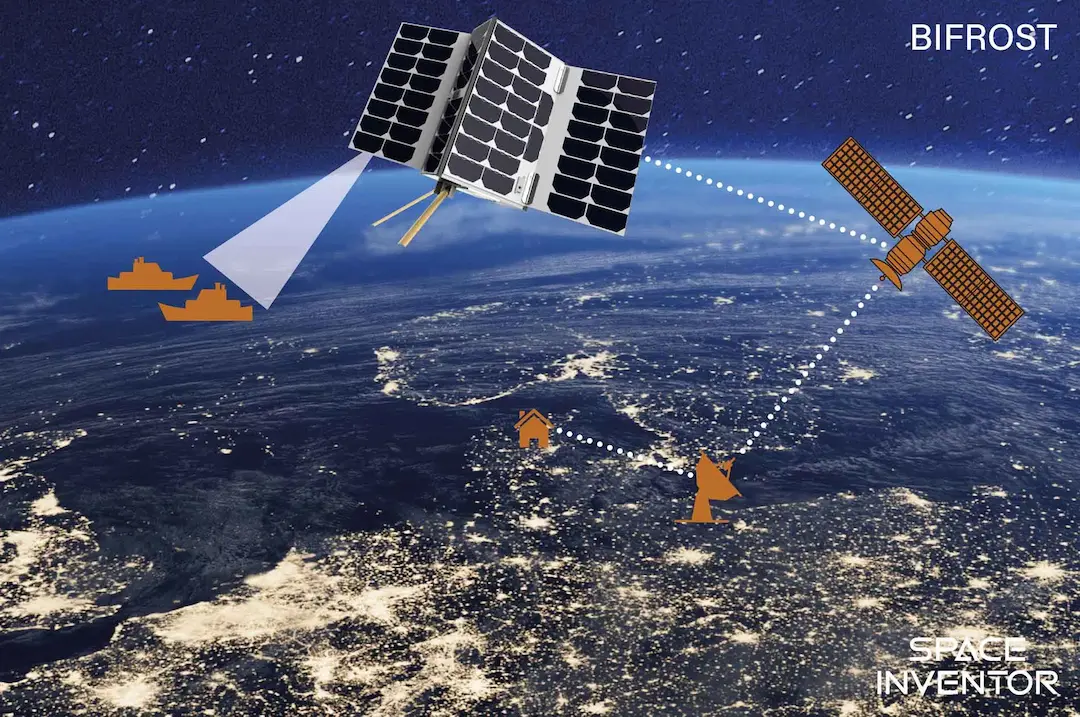Satellite communication with ships and buildings over Earth
