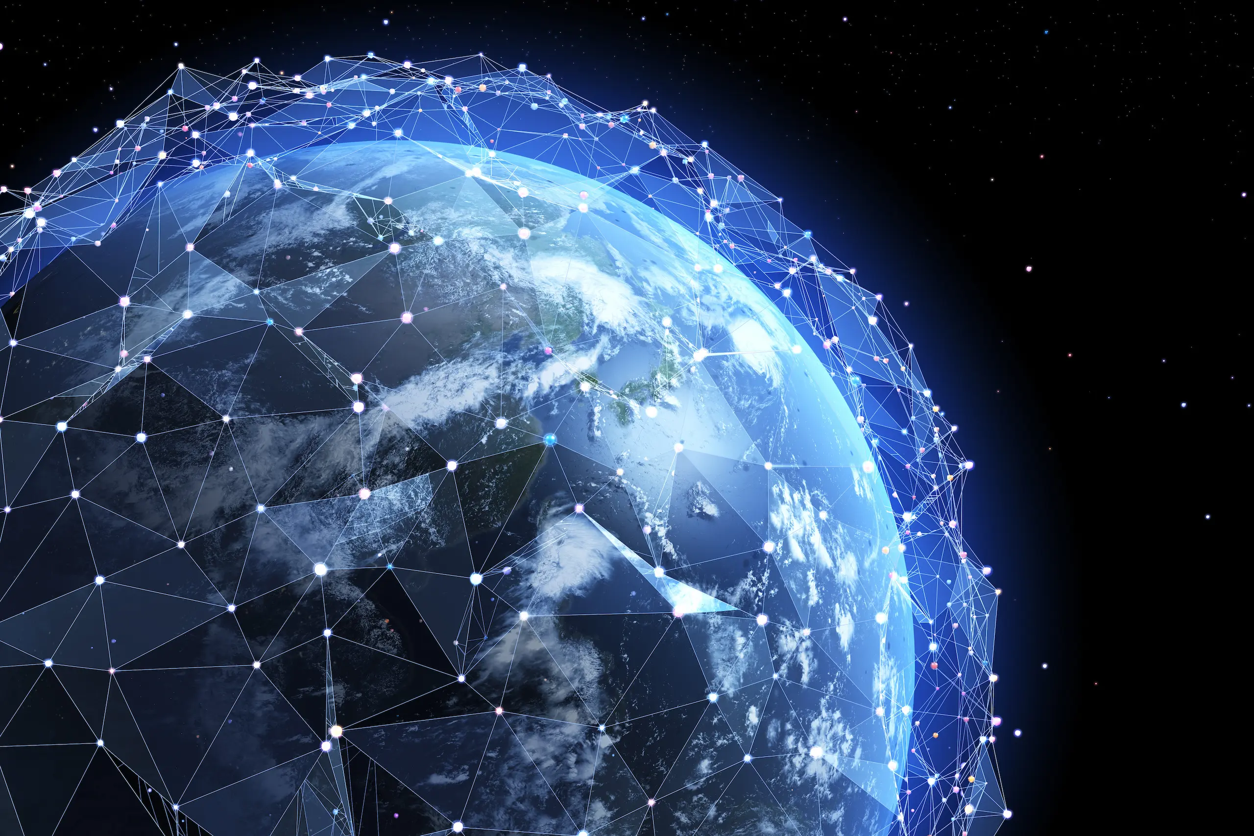 Earth with digital network overlay